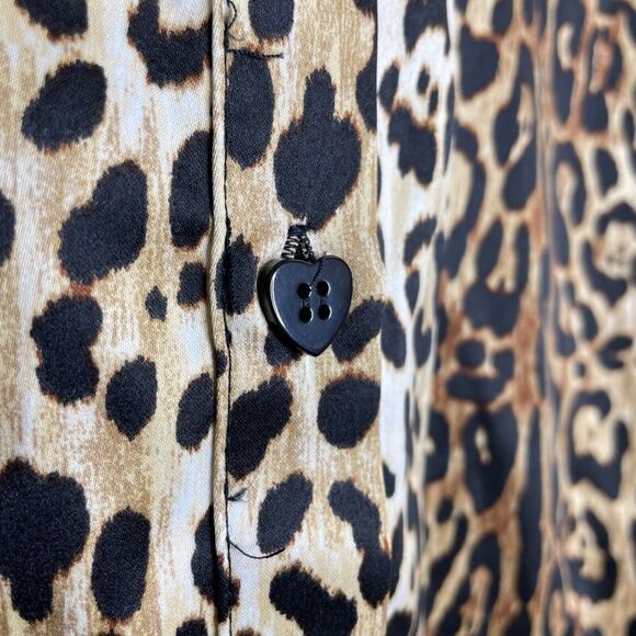 Betsey Johnson Cheetah Print Brown Silky Shirt Blouse Size Small Women’s - Picture 9 of 13